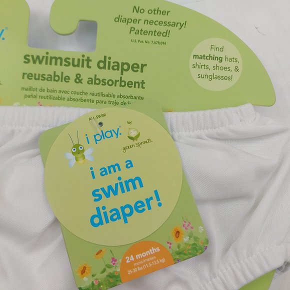 Green Sprouts Baby Swim Diaper Reusable Absorbent 24 Months White Beach Pool - Picture 3 of 10